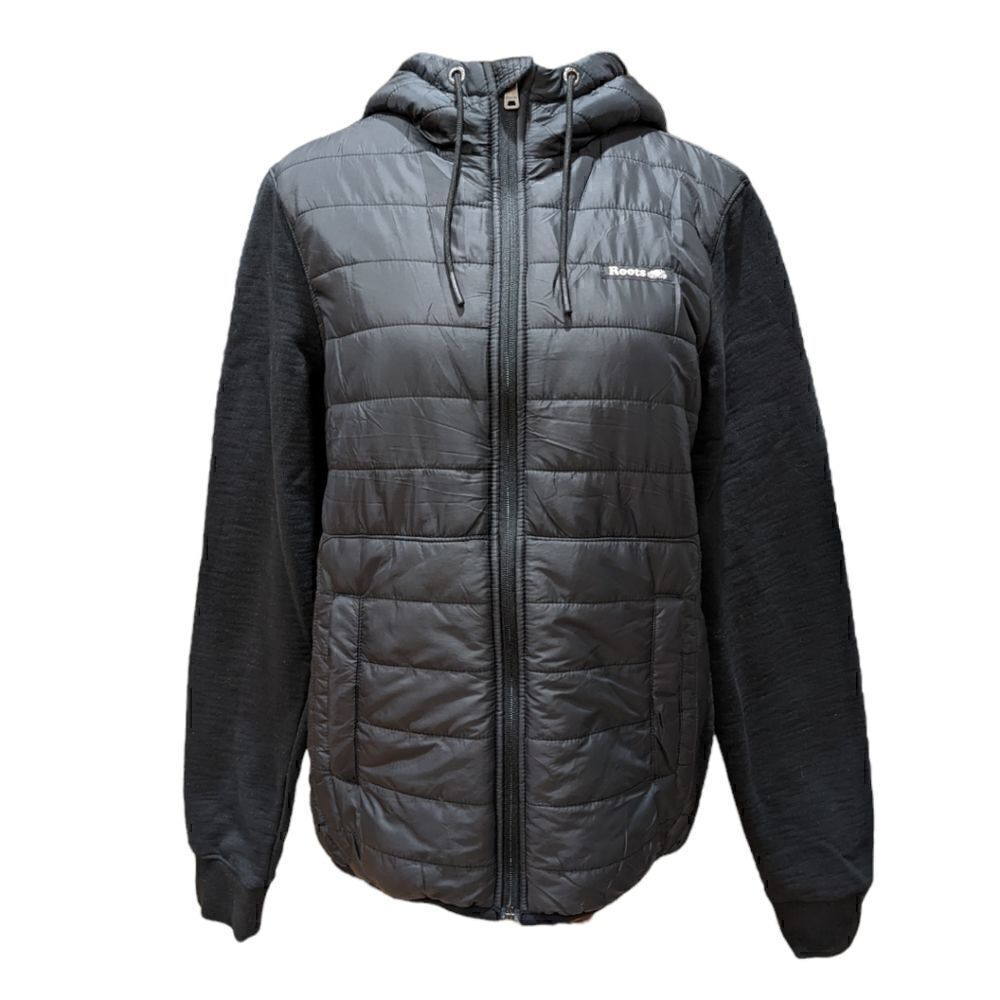 Roots Black Quilted Puffer Full Zip Hood Jacket Size S